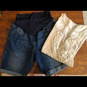 Old Navy Maternity Jean Shorts  8 w Beige M/L Top